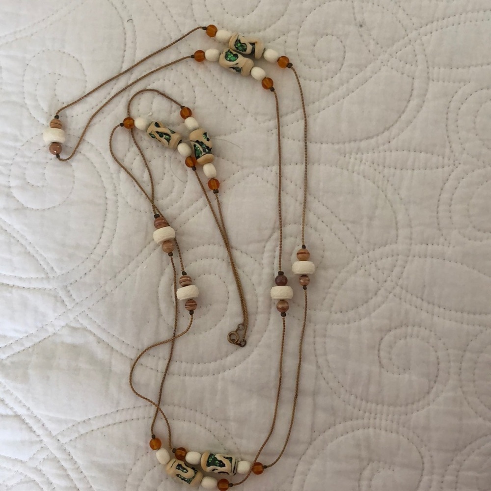 Long beaded & costume gold chain station necklace